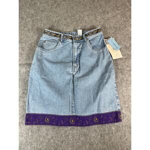 VINTAGE 80s Bill Blass Skirt Womens 6 Blue Mini Denim Straight Pencil Jean NWT